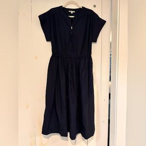 Navy Free Assembly dress with zipper detail and tie waist